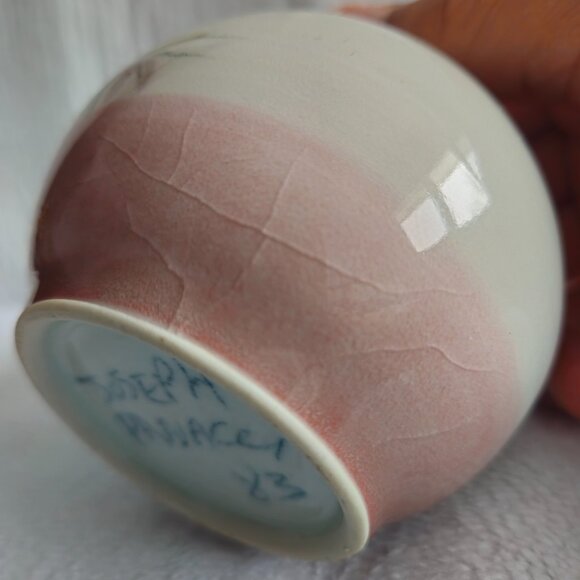 Vtg Studio 1983 signed pottery vase made on potters wheel floral hand painted - Picture 6 of 7